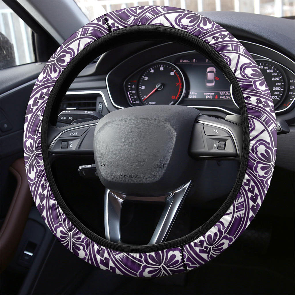 Hibiscus Bloom Island Tribal Waves Steering Wheel Cover Purple Polynesian Pattern LT01 - Polynesian Pride