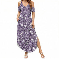 Hibiscus Bloom Island Tribal Waves Summer Maxi Dress Purple Polynesian Pattern LT01 Women Purple - Polynesian Pride