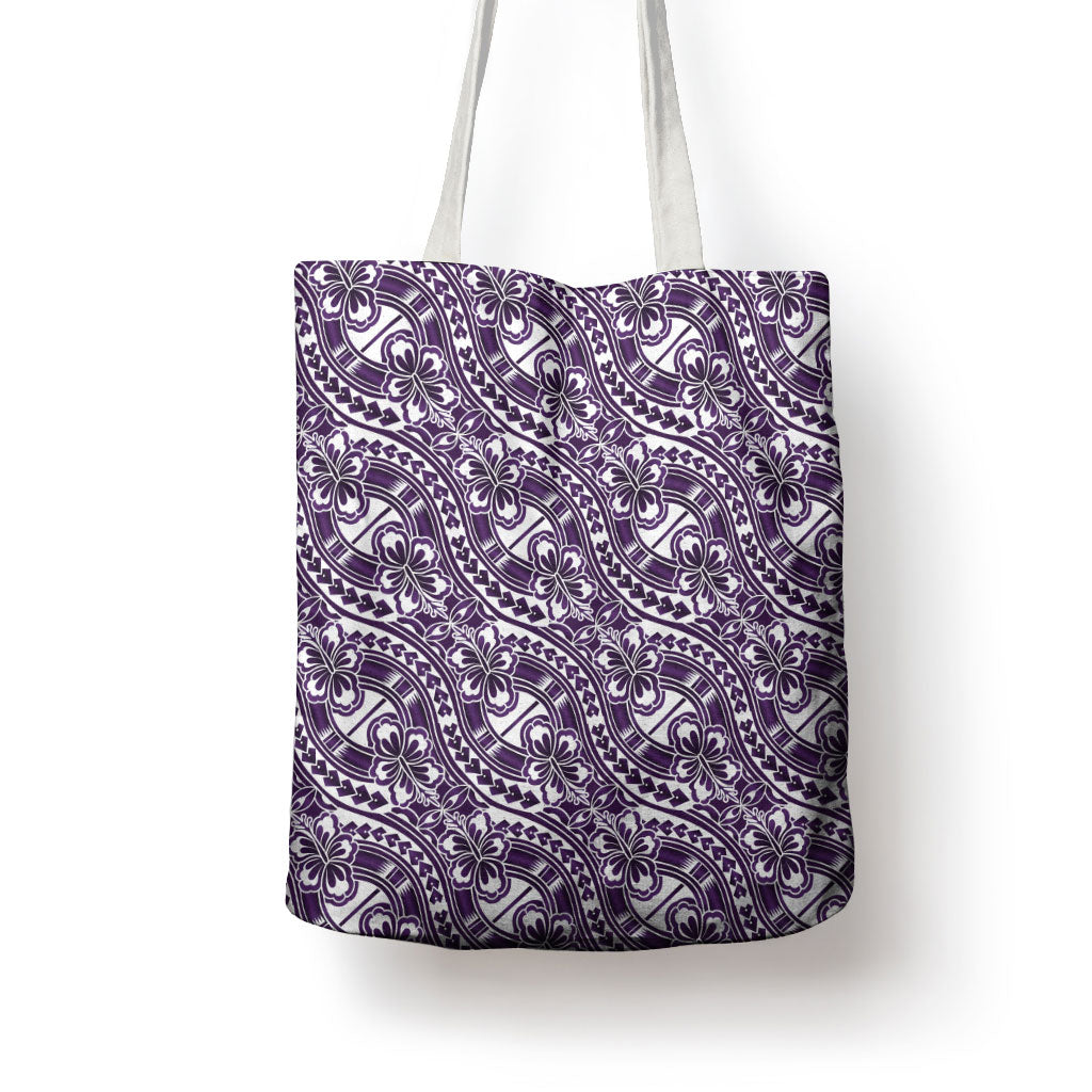 Hibiscus Bloom Island Tribal Waves Tote Bag Purple Polynesian Pattern LT01 - Polynesian Pride