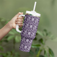 Hibiscus Bloom Island Tribal Waves Tumbler With Handle Purple Polynesian Pattern LT01 - Polynesian Pride