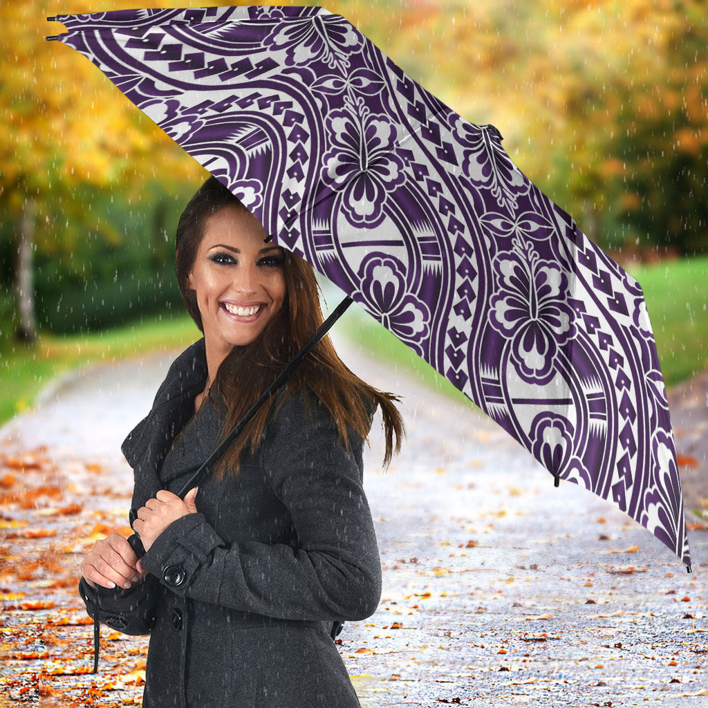 Hibiscus Bloom Island Tribal Waves Umbrella Purple Polynesian Pattern LT01 - Polynesian Pride