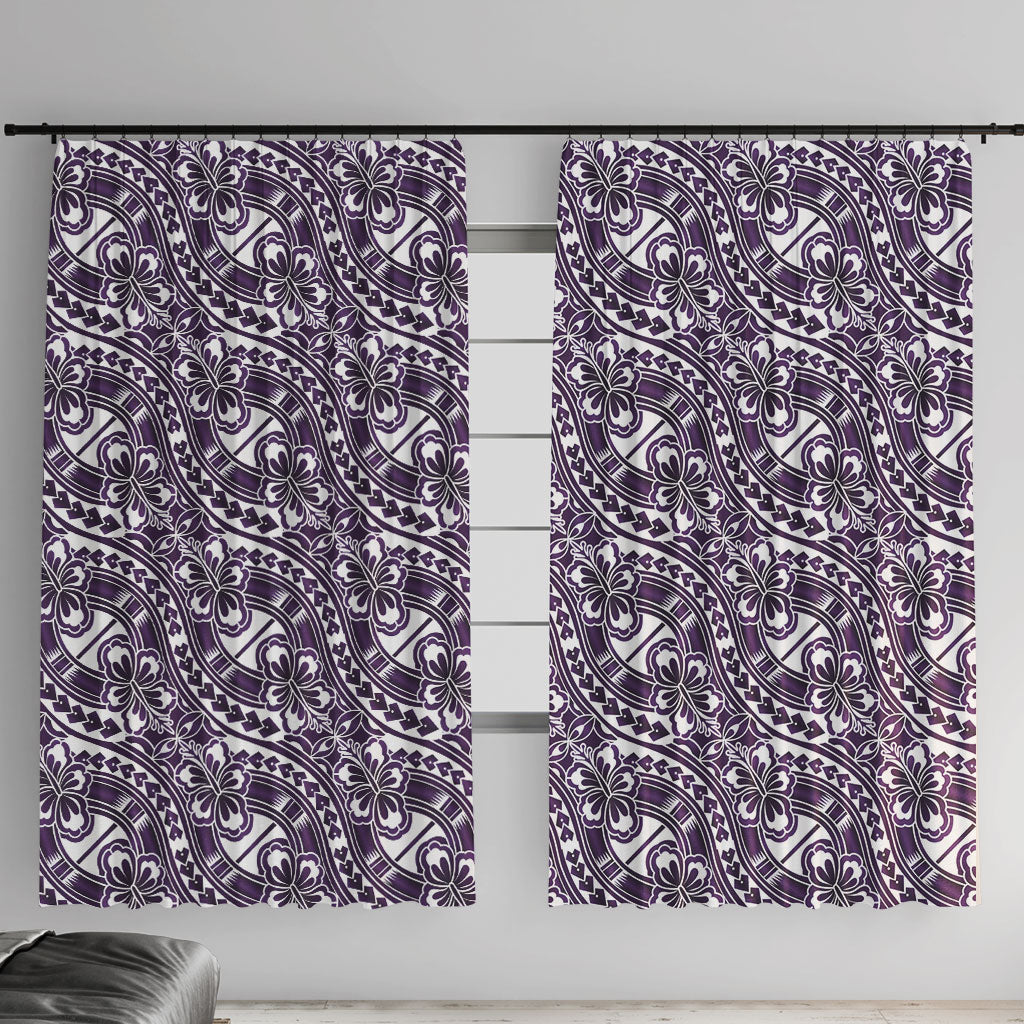 Hibiscus Bloom Island Tribal Waves Window Curtain Purple Polynesian Pattern LT01 With Hooks Purple - Polynesian Pride