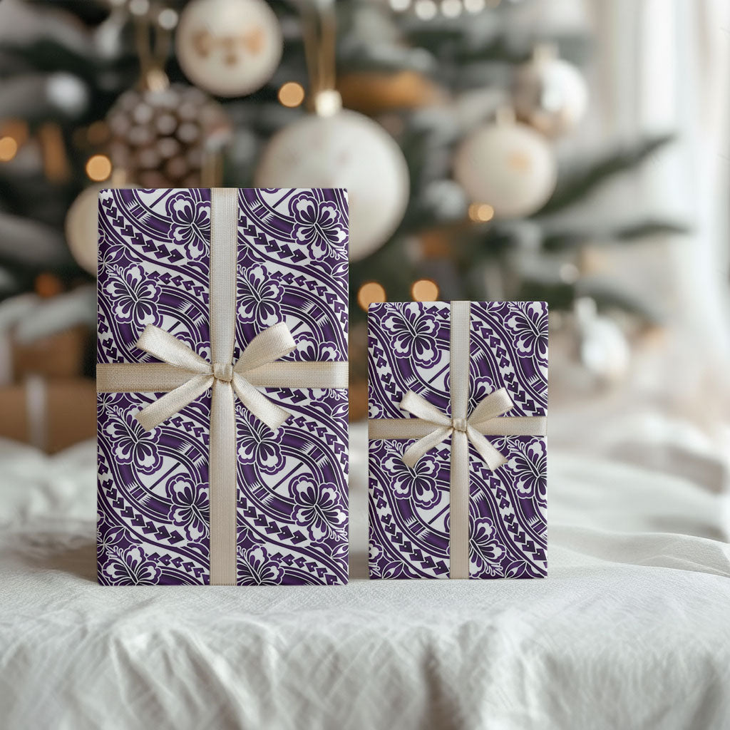 Hibiscus Bloom Island Tribal Waves Wrapping Paper Purple Polynesian Pattern LT01 - Polynesian Pride