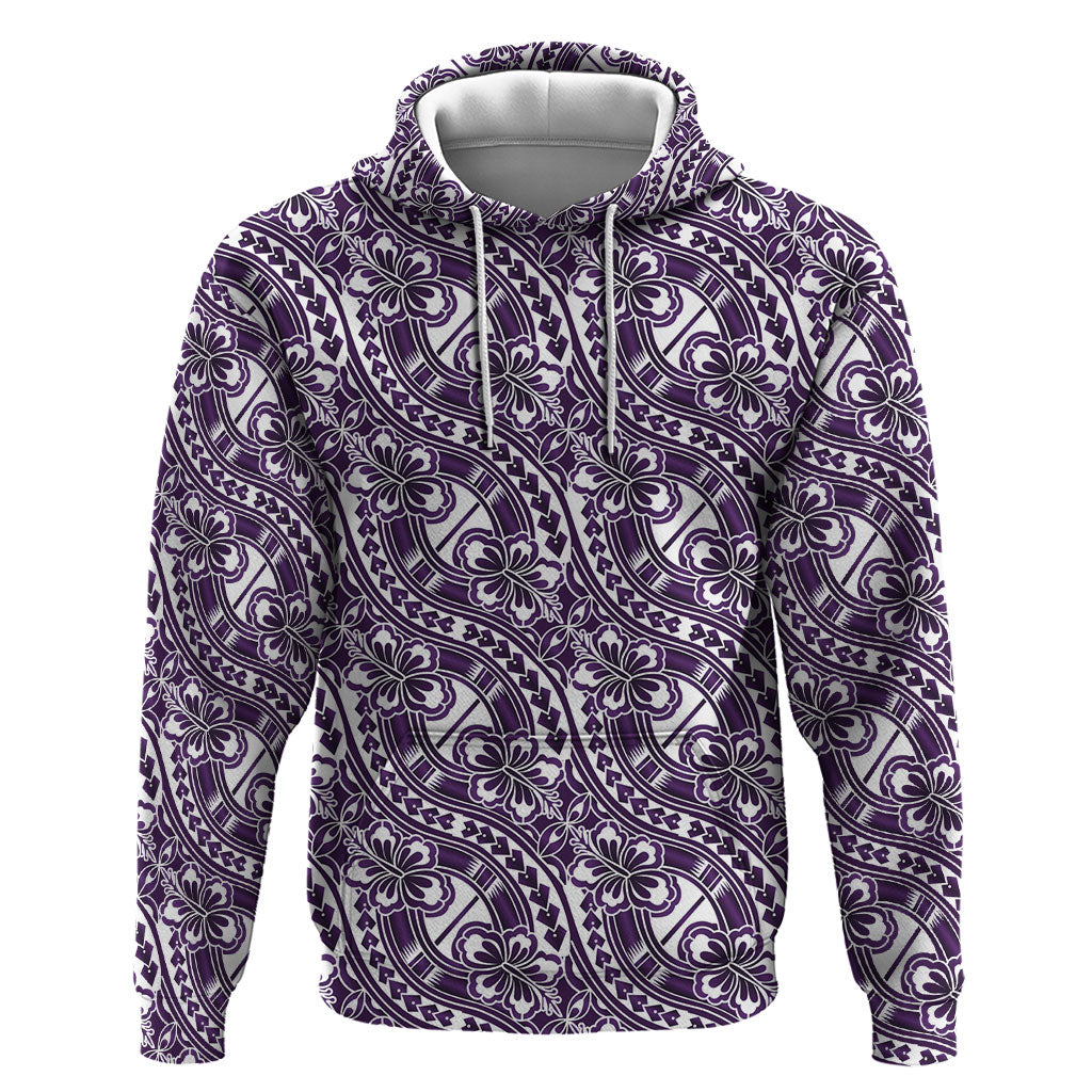 Hibiscus Bloom Island Tribal Waves Zip Hoodie Purple Polynesian Pattern LT01 Pullover Hoodie Purple - Polynesian Pride