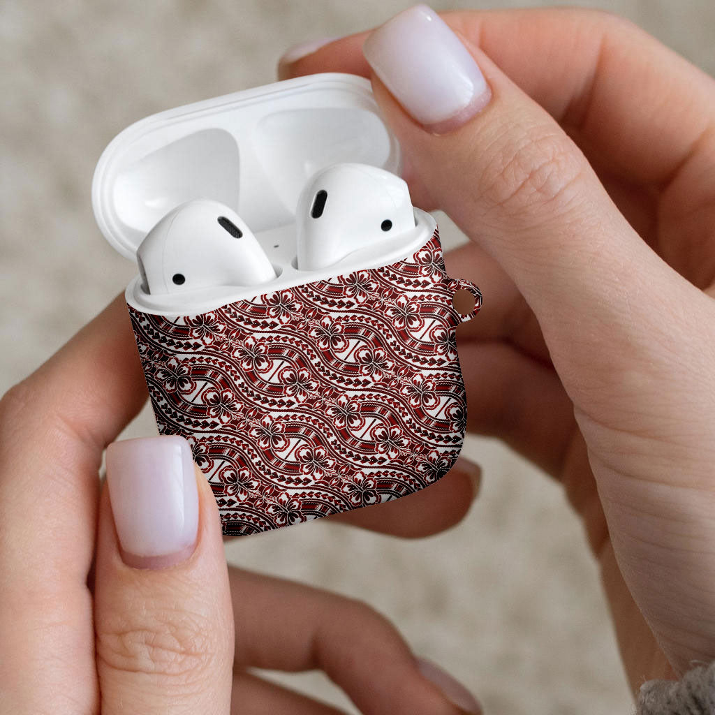 Hibiscus Bloom Island Tribal Waves AirPods Case Red Polynesian Pattern LT01 - Polynesian Pride