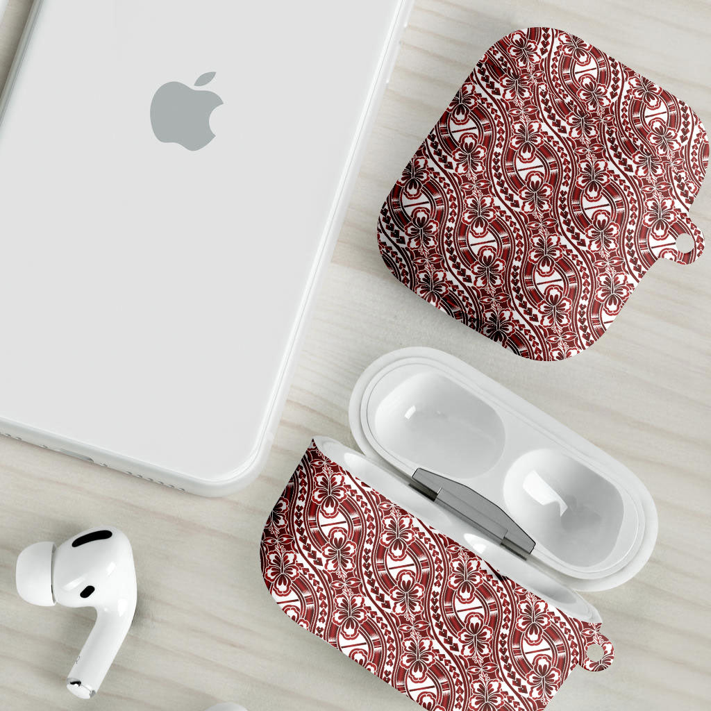 Hibiscus Bloom Island Tribal Waves AirPods Case Red Polynesian Pattern LT01 - Polynesian Pride