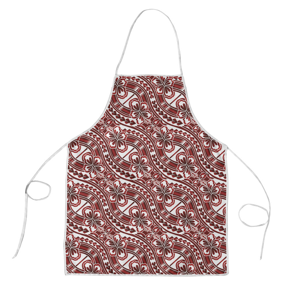 Hibiscus Bloom Island Tribal Waves Apron Red Polynesian Pattern LT01 Red - Polynesian Pride