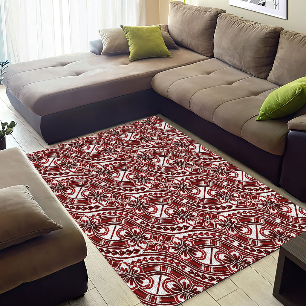 Hibiscus Bloom Island Tribal Waves Area Rug Red Polynesian Pattern LT01 - Polynesian Pride