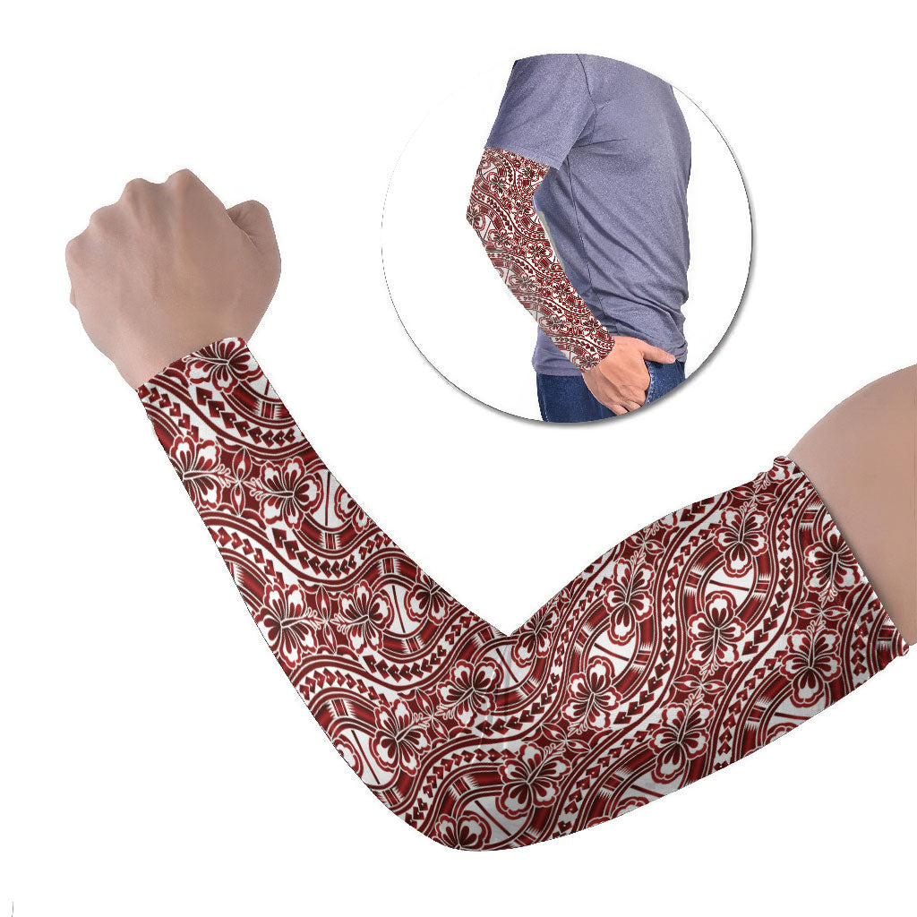 Hibiscus Bloom Island Tribal Waves Arm Sleeves Red Polynesian Pattern LT01 Set of 2 Red - Polynesian Pride