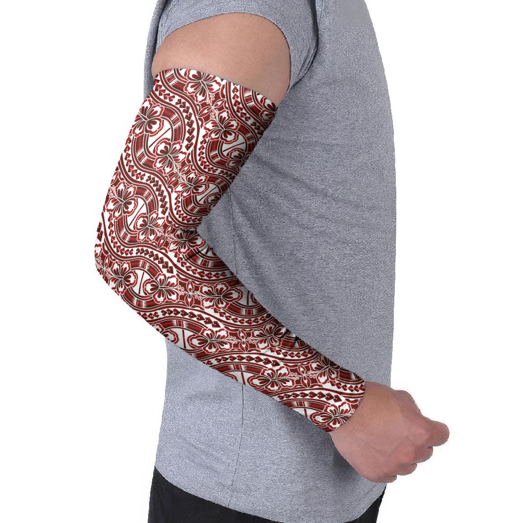 Hibiscus Bloom Island Tribal Waves Arm Sleeves Red Polynesian Pattern LT01 - Polynesian Pride
