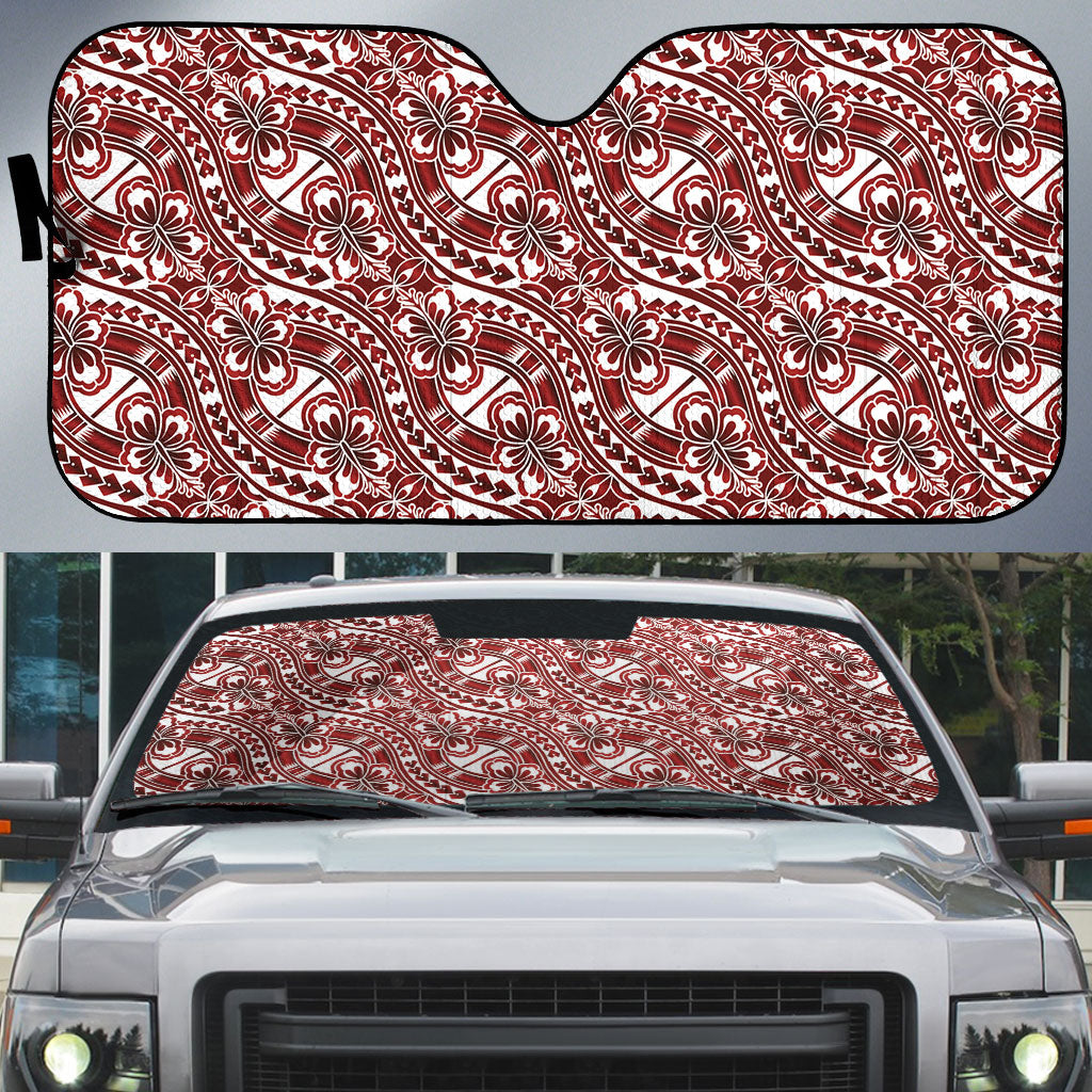 Hibiscus Bloom Island Tribal Waves Auto Sun Shade Red Polynesian Pattern LT01 Red - Polynesian Pride