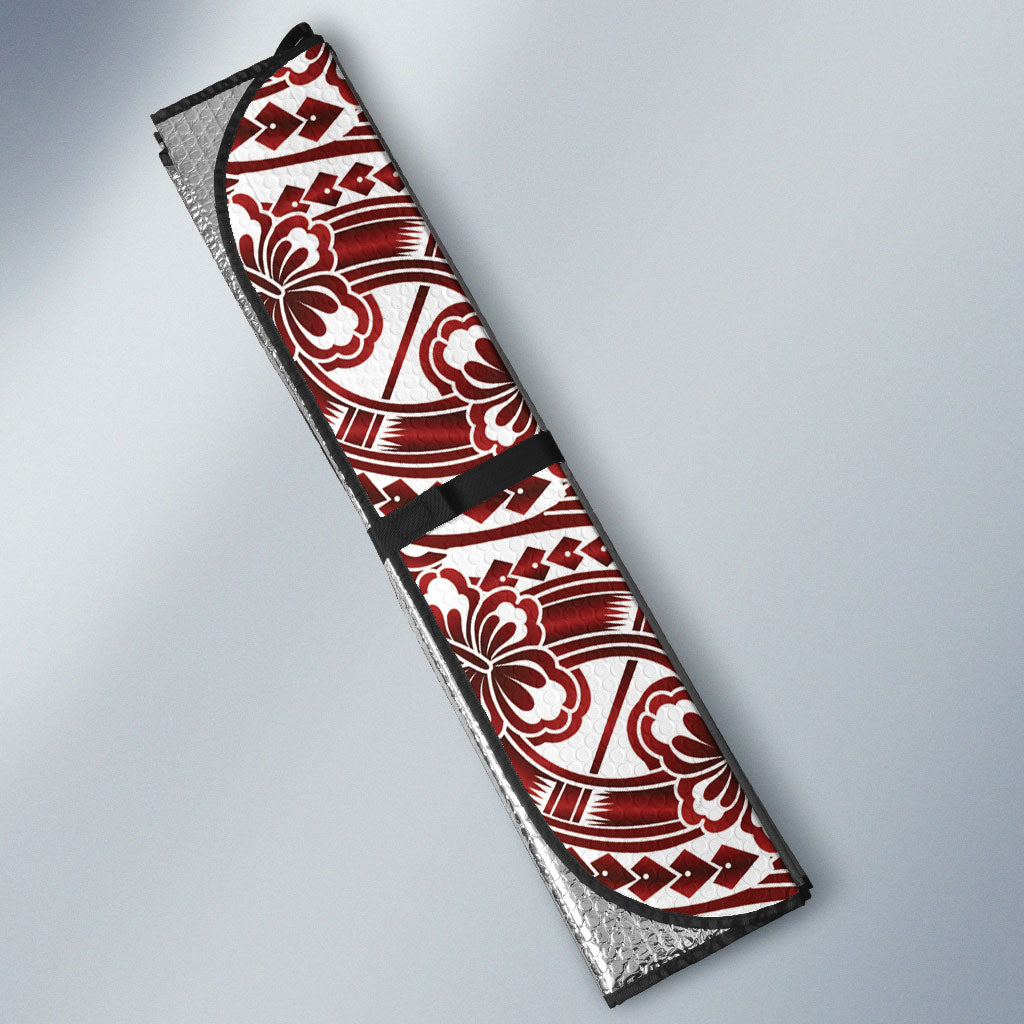 Hibiscus Bloom Island Tribal Waves Auto Sun Shade Red Polynesian Pattern LT01 - Polynesian Pride