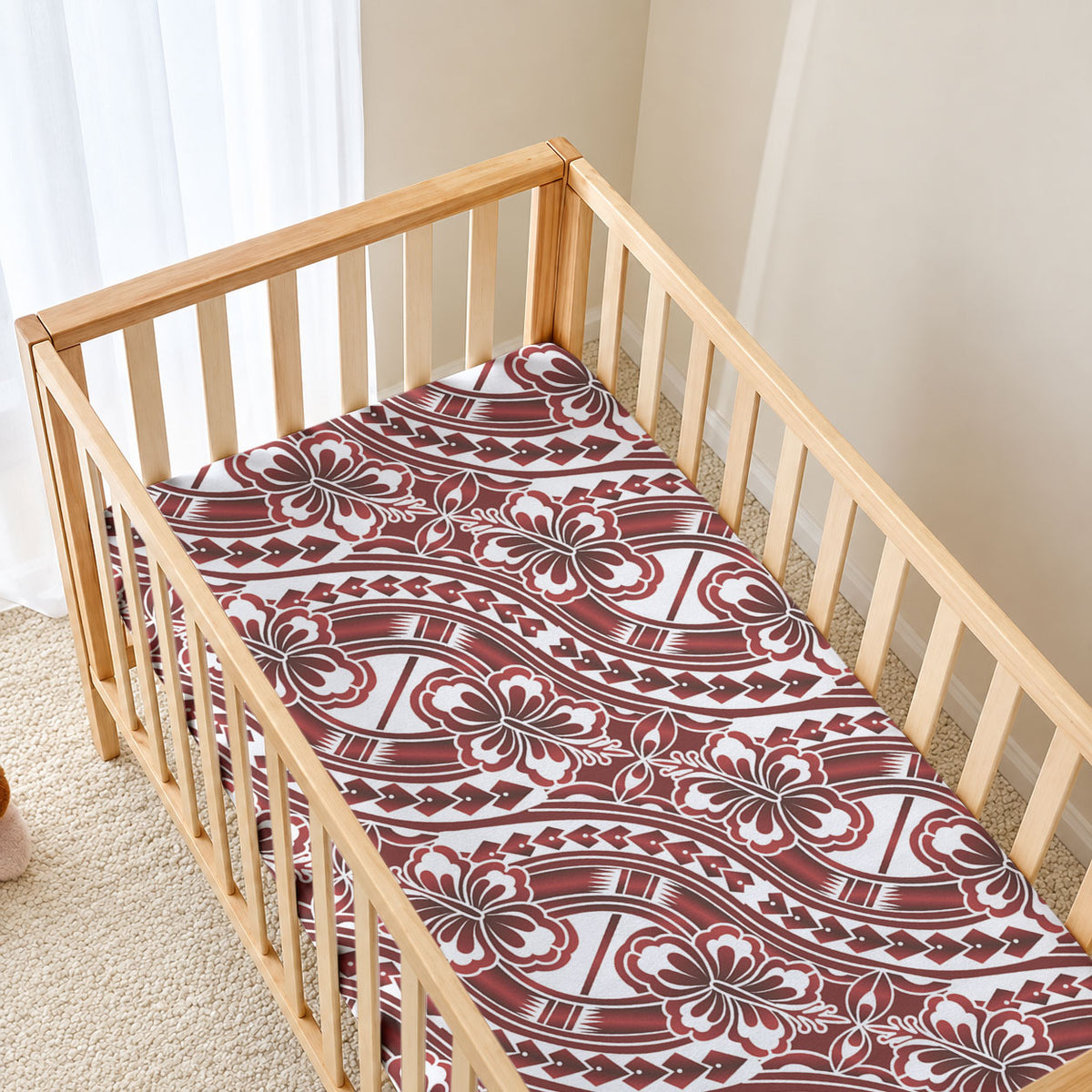 Hibiscus Bloom Island Tribal Waves Baby Bed Cover Red Polynesian Pattern LT01 - Polynesian Pride