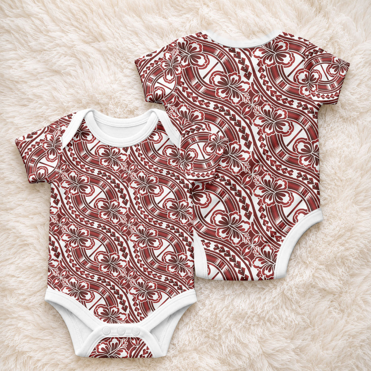 Hibiscus Bloom Island Tribal Waves Baby Onesie Red Polynesian Pattern LT01 - Polynesian Pride