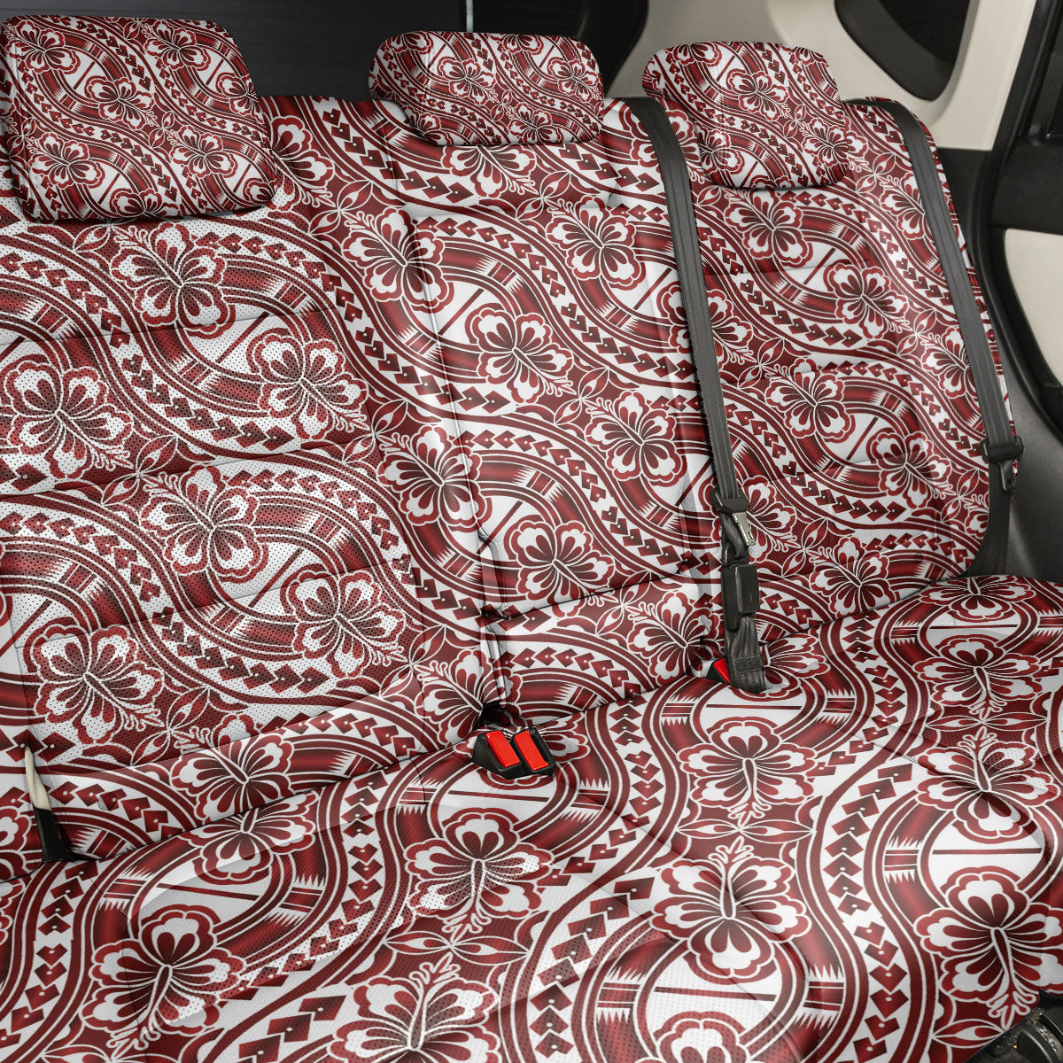 Hibiscus Bloom Island Tribal Waves Back Car Seat Cover Red Polynesian Pattern LT01 - Polynesian Pride