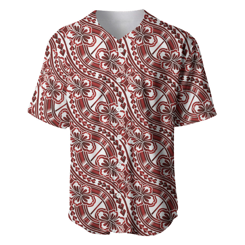 Hibiscus Bloom Island Tribal Waves Baseball Jersey Red Polynesian Pattern LT01 Red - Polynesian Pride