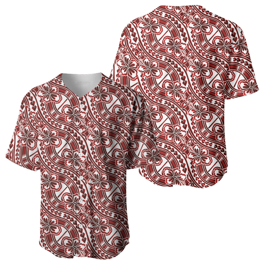 Hibiscus Bloom Island Tribal Waves Baseball Jersey Red Polynesian Pattern LT01 - Polynesian Pride