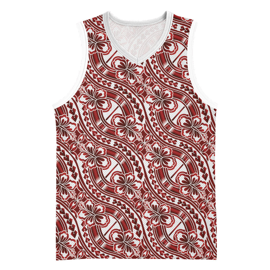 Hibiscus Bloom Island Tribal Waves Basketball Jersey Red Polynesian Pattern LT01 Unisex Red - Polynesian Pride