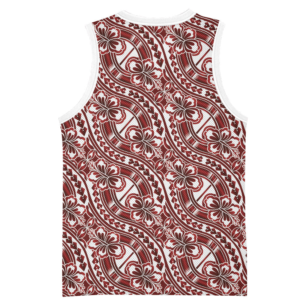 Hibiscus Bloom Island Tribal Waves Basketball Jersey Red Polynesian Pattern LT01 - Polynesian Pride