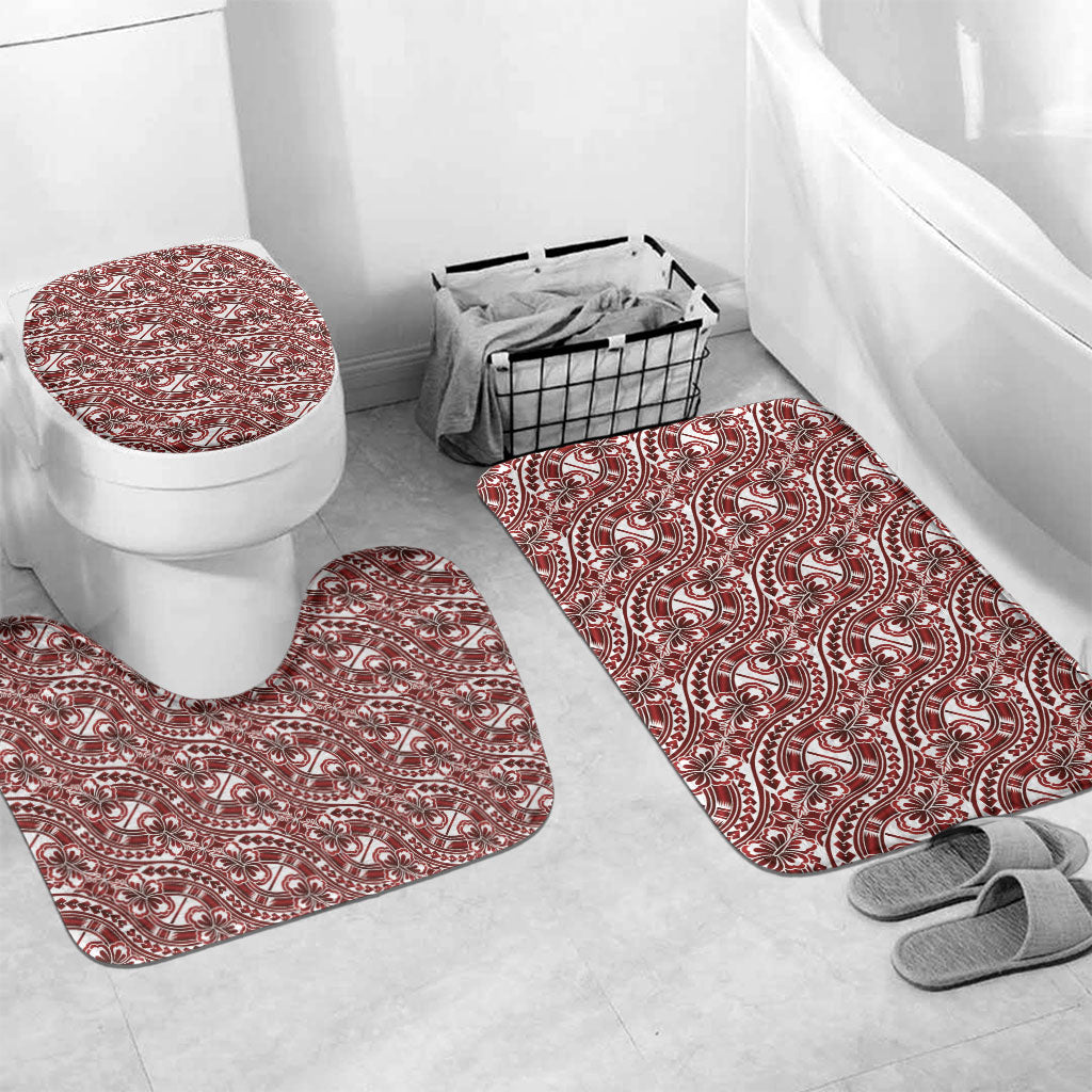 Hibiscus Bloom Island Tribal Waves Bathroom Set Red Polynesian Pattern LT01 Mat Set Only (3 pcs) One Size Red - Polynesian Pride