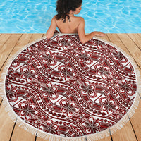 Hibiscus Bloom Island Tribal Waves Beach Blanket Red Polynesian Pattern LT01 - Polynesian Pride