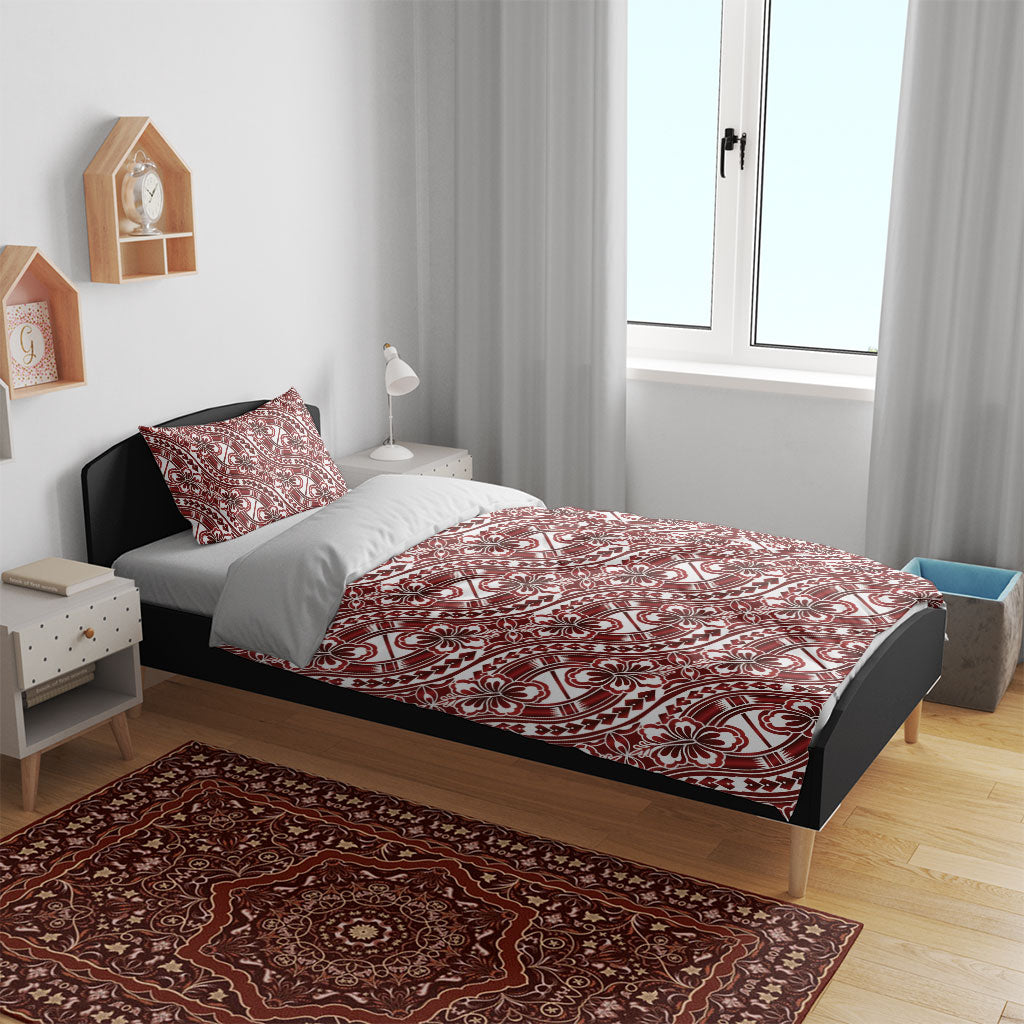 Hibiscus Bloom Island Tribal Waves Bedding Set Red Polynesian Pattern LT01 - Polynesian Pride