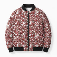 Hibiscus Bloom Island Tribal Waves Bomber Puffer Jacket Red Polynesian Pattern LT01 Unisex Red - Polynesian Pride