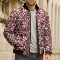Hibiscus Bloom Island Tribal Waves Bomber Puffer Jacket Red Polynesian Pattern LT01 - Polynesian Pride
