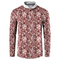 Hibiscus Bloom Island Tribal Waves Button Sweatshirt Red Polynesian Pattern LT01 Red - Polynesian Pride