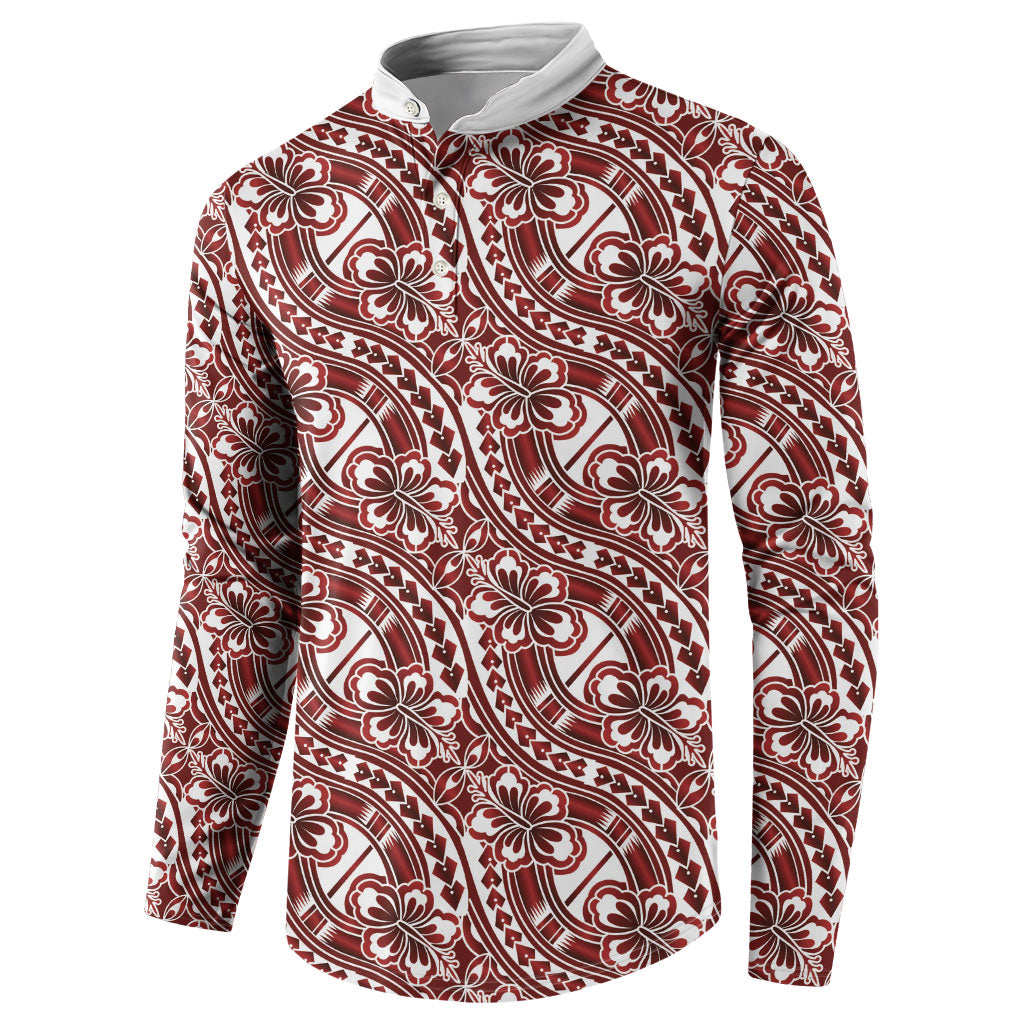 Hibiscus Bloom Island Tribal Waves Button Sweatshirt Red Polynesian Pattern LT01 - Polynesian Pride
