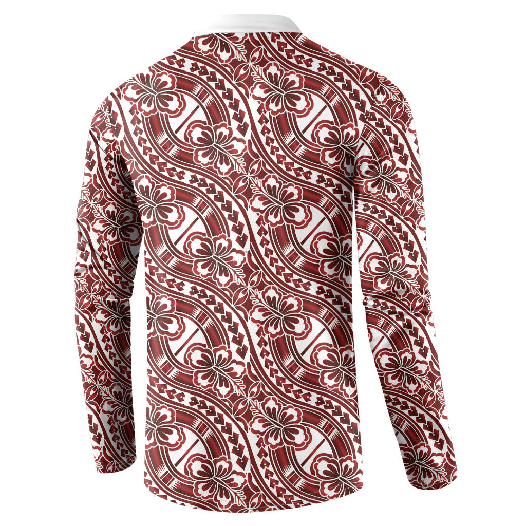 Hibiscus Bloom Island Tribal Waves Button Sweatshirt Red Polynesian Pattern LT01 - Polynesian Pride