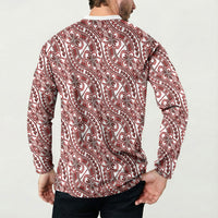 Hibiscus Bloom Island Tribal Waves Button Sweatshirt Red Polynesian Pattern LT01 - Polynesian Pride