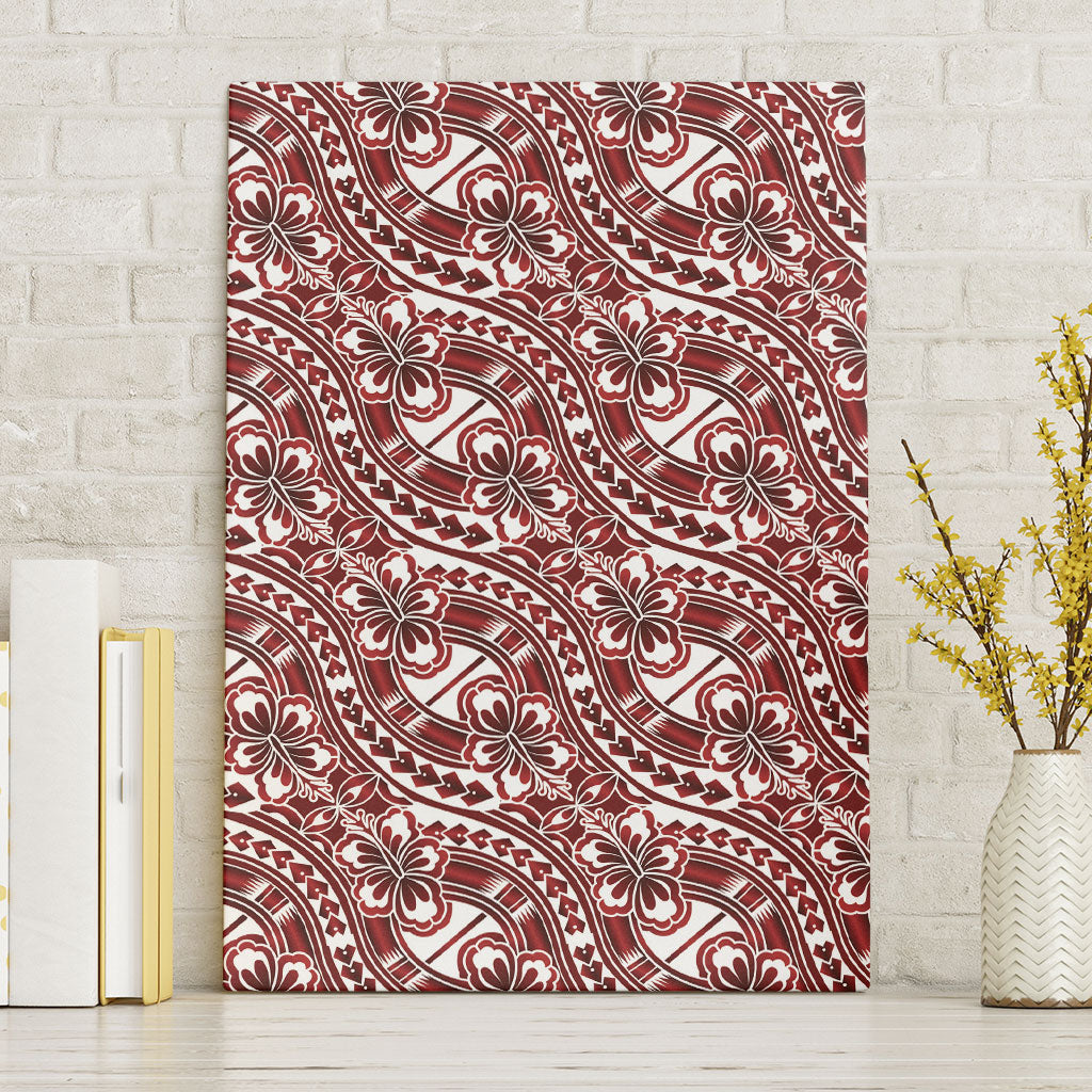 Hibiscus Bloom Island Tribal Waves Canvas Wall Art Red Polynesian Pattern LT01 Without Frame Red - Polynesian Pride