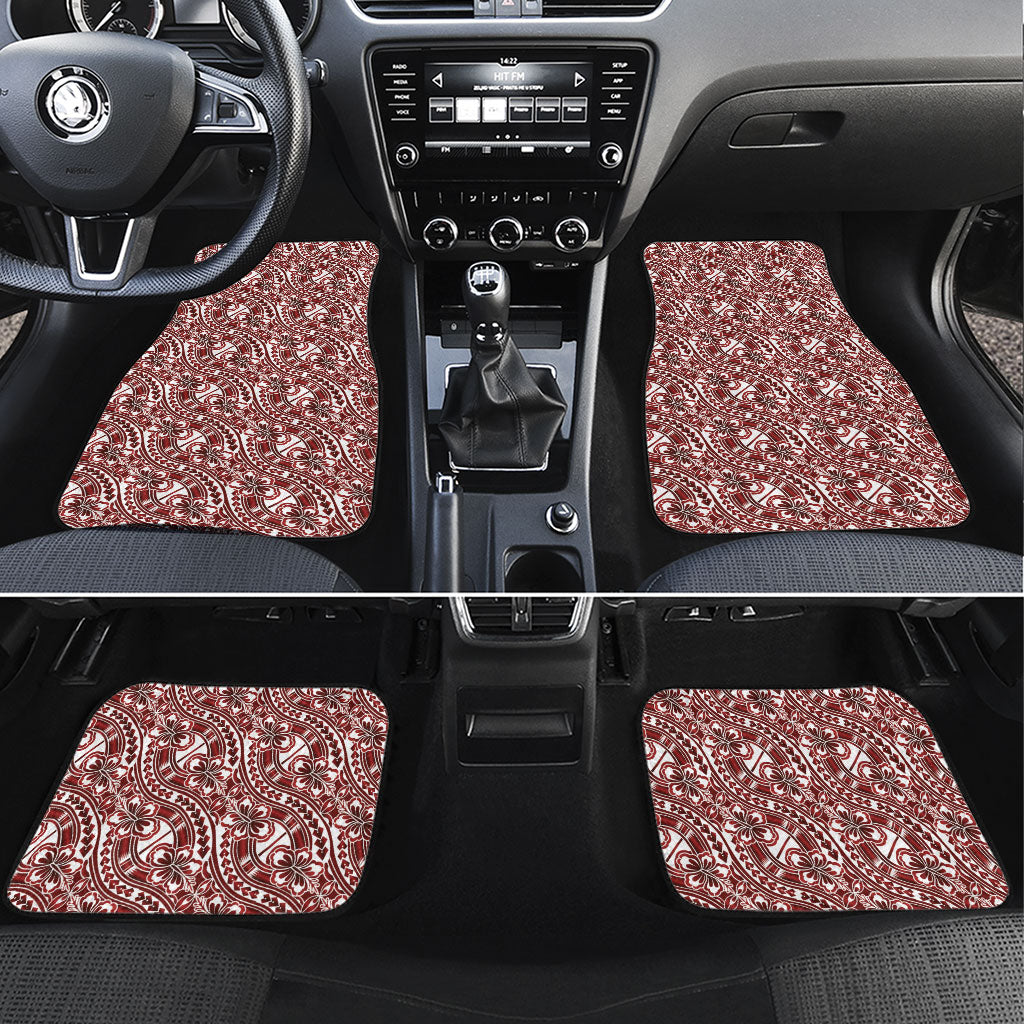 Hibiscus Bloom Island Tribal Waves Car Mats Red Polynesian Pattern LT01 Set 4pcs Red - Polynesian Pride