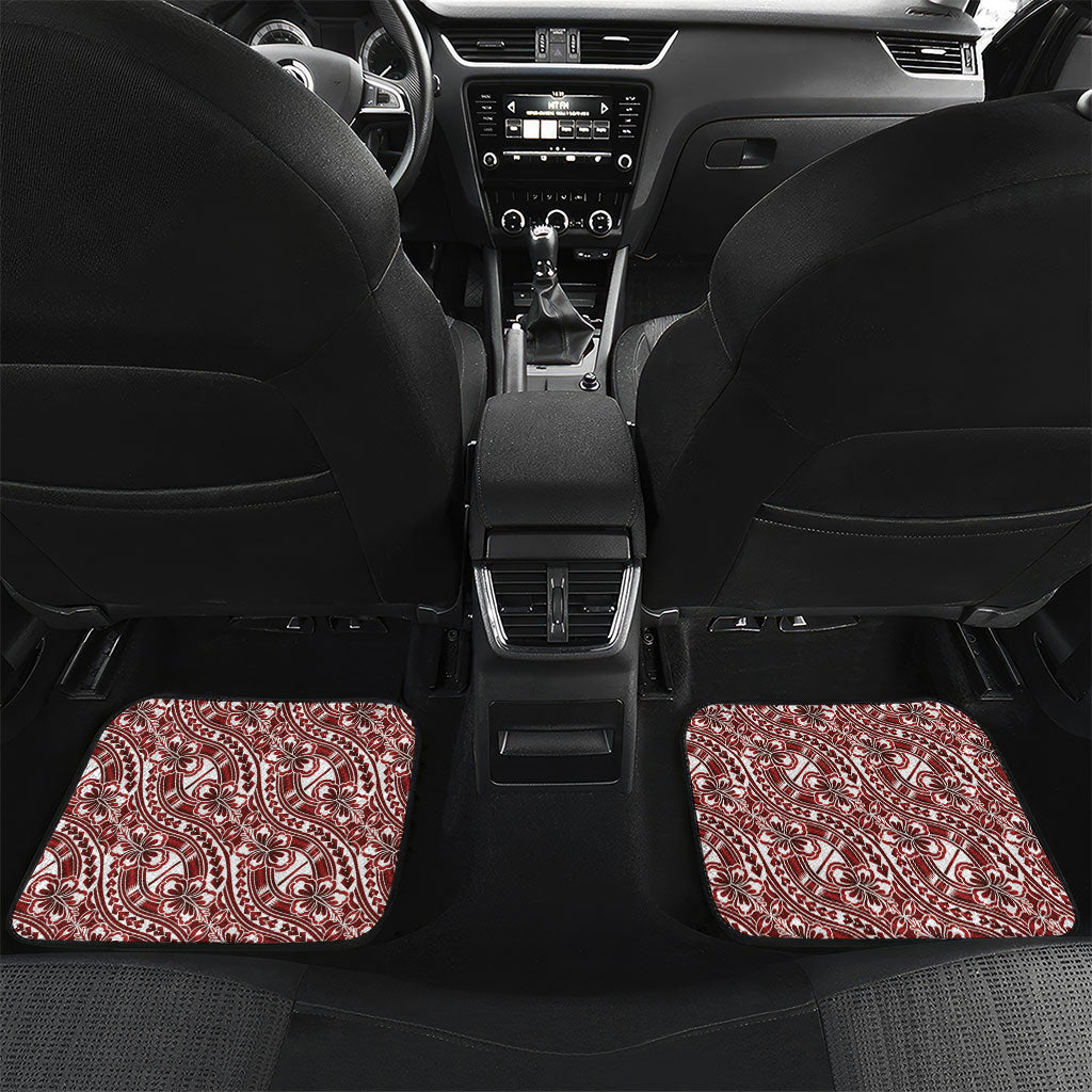 Hibiscus Bloom Island Tribal Waves Car Mats Red Polynesian Pattern LT01 Set 2pcs - Back Red - Polynesian Pride