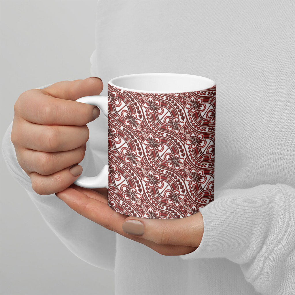 Hibiscus Bloom Island Tribal Waves Ceramic Mug Red Polynesian Pattern LT01 - Polynesian Pride