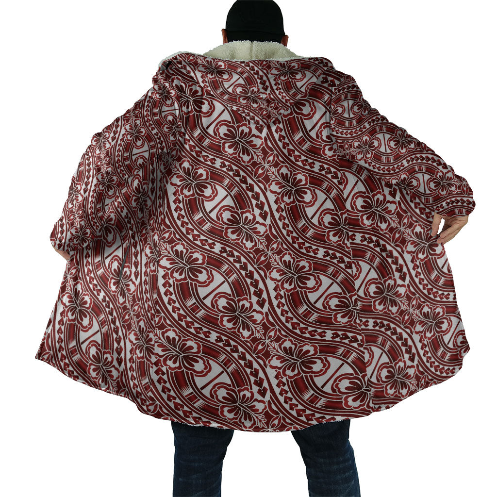 Hibiscus Bloom Island Tribal Waves Cloak Red Polynesian Pattern LT01 - Polynesian Pride