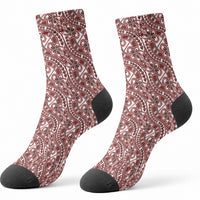 Hibiscus Bloom Island Tribal Waves Crew Socks Red Polynesian Pattern LT01 - Polynesian Pride