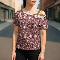 Hibiscus Bloom Island Tribal Waves Cross Shoulder Shirt Red Polynesian Pattern LT01 - Polynesian Pride