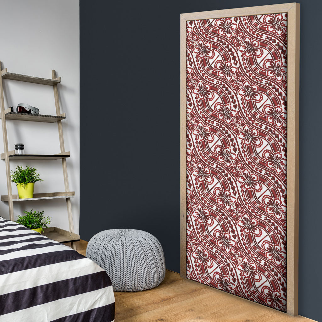 Hibiscus Bloom Island Tribal Waves Door Cover Red Polynesian Pattern LT01 - Polynesian Pride