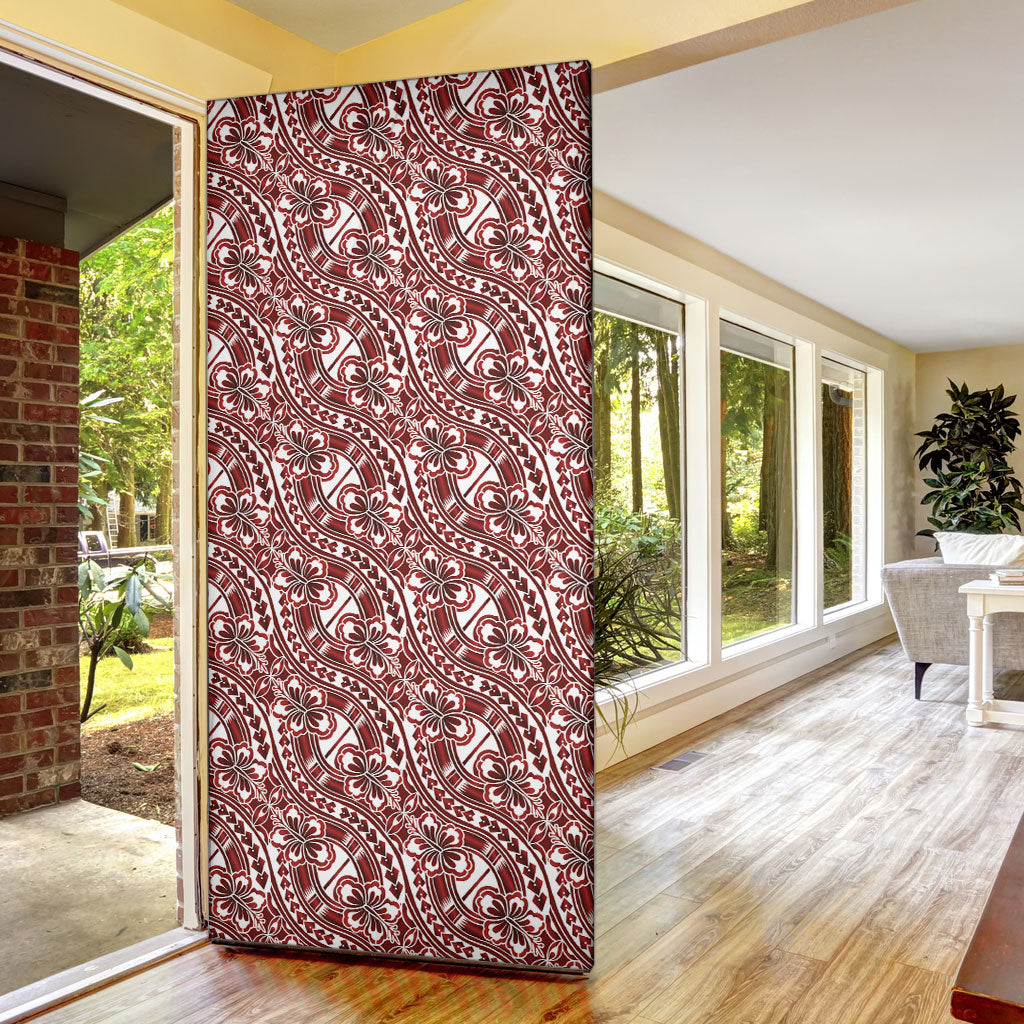 Hibiscus Bloom Island Tribal Waves Door Cover Red Polynesian Pattern LT01 - Polynesian Pride