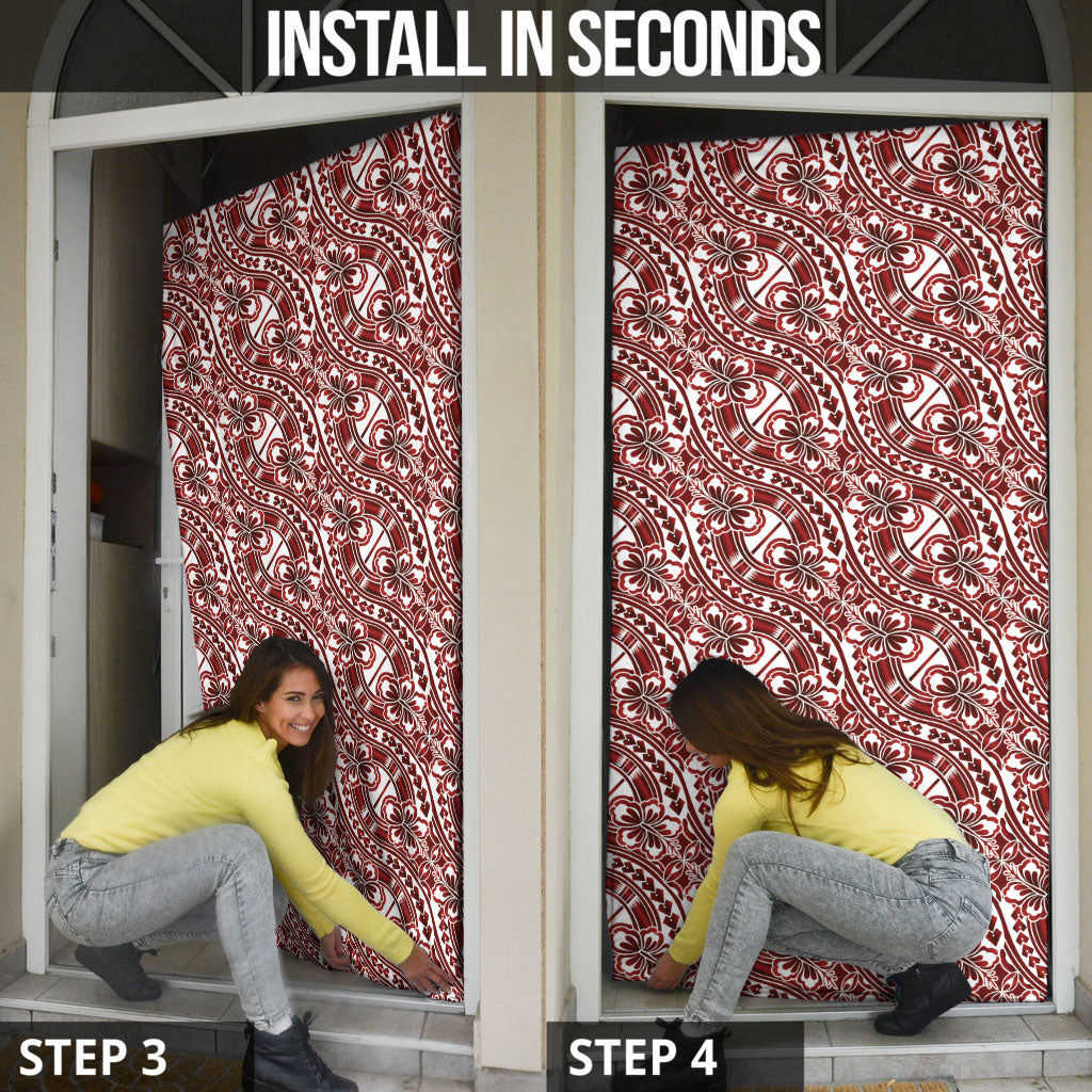 Hibiscus Bloom Island Tribal Waves Door Cover Red Polynesian Pattern LT01 - Polynesian Pride