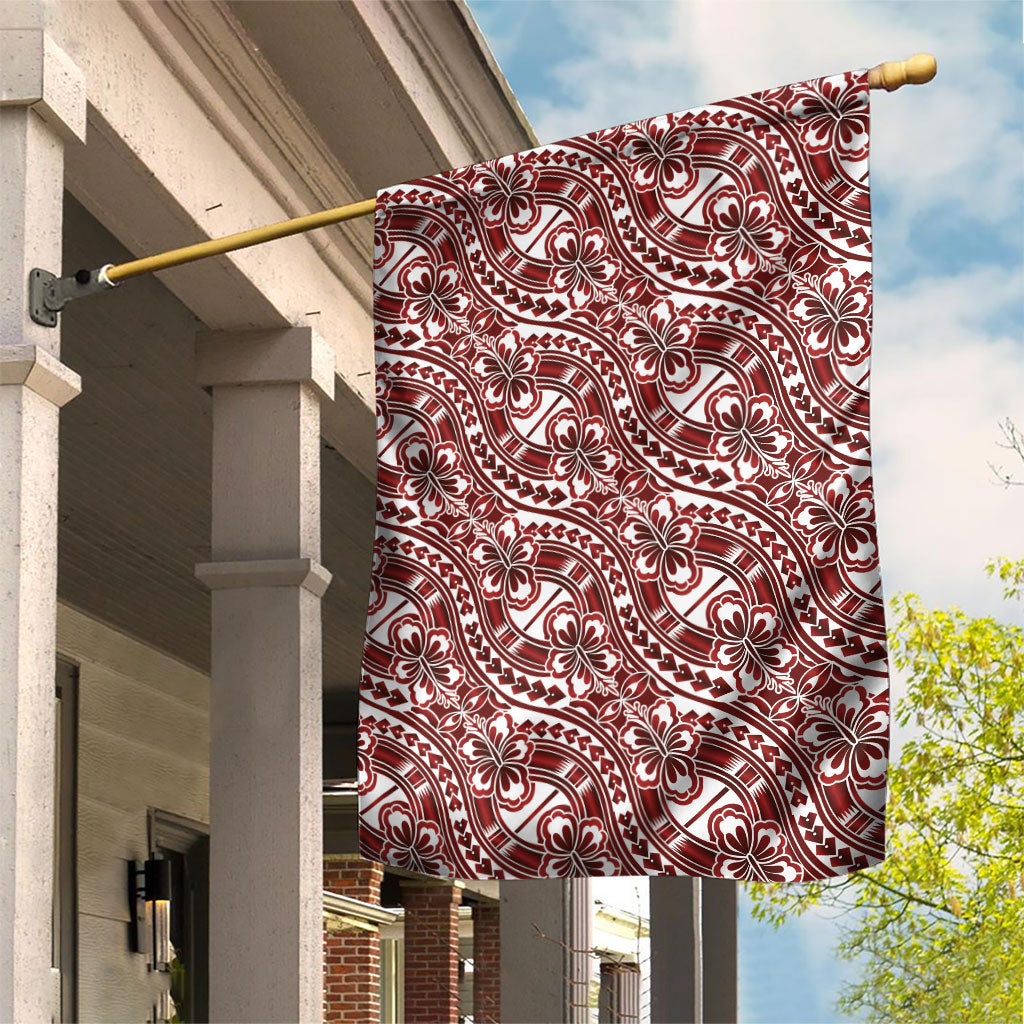 Hibiscus Bloom Island Tribal Waves Garden Flag Red Polynesian Pattern LT01 House Flag Red - Polynesian Pride