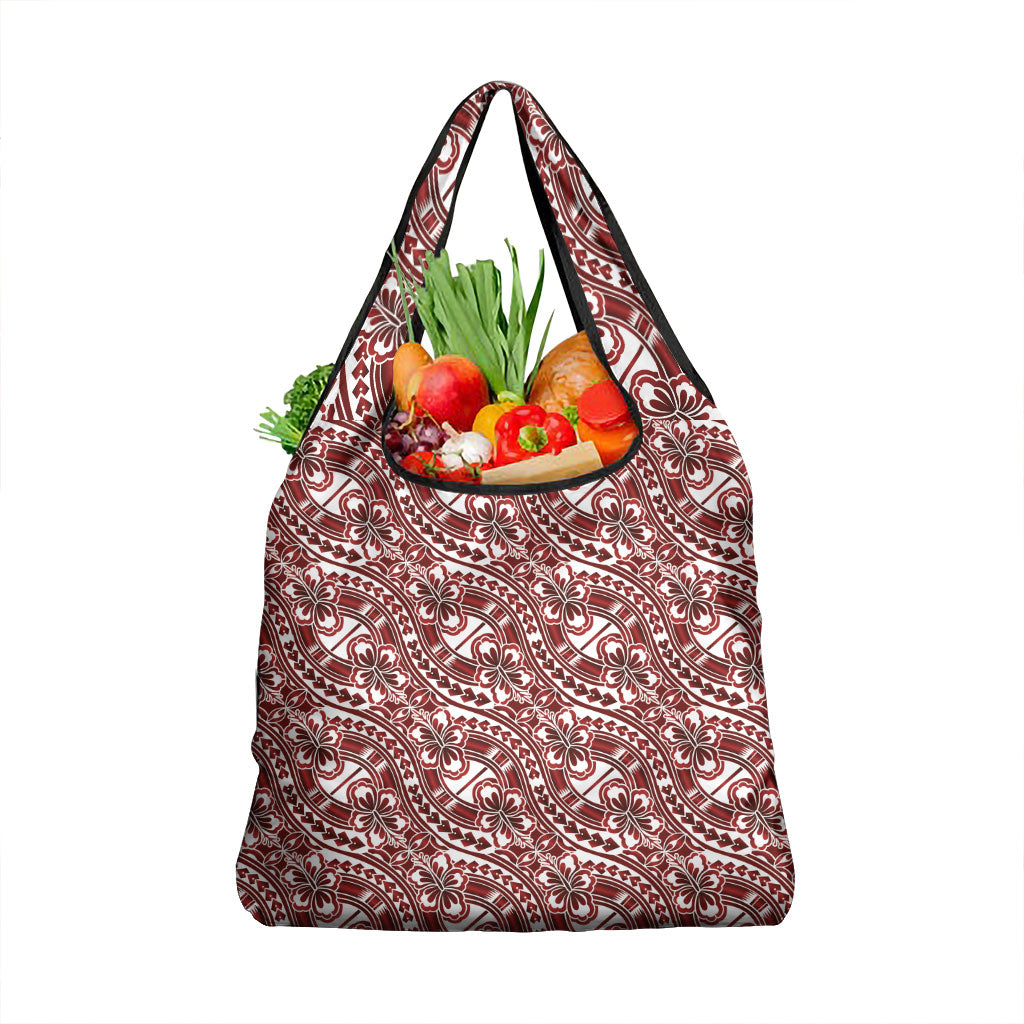 Hibiscus Bloom Island Tribal Waves Grocery Bag Red Polynesian Pattern LT01 1-pack One Size Red - Polynesian Pride