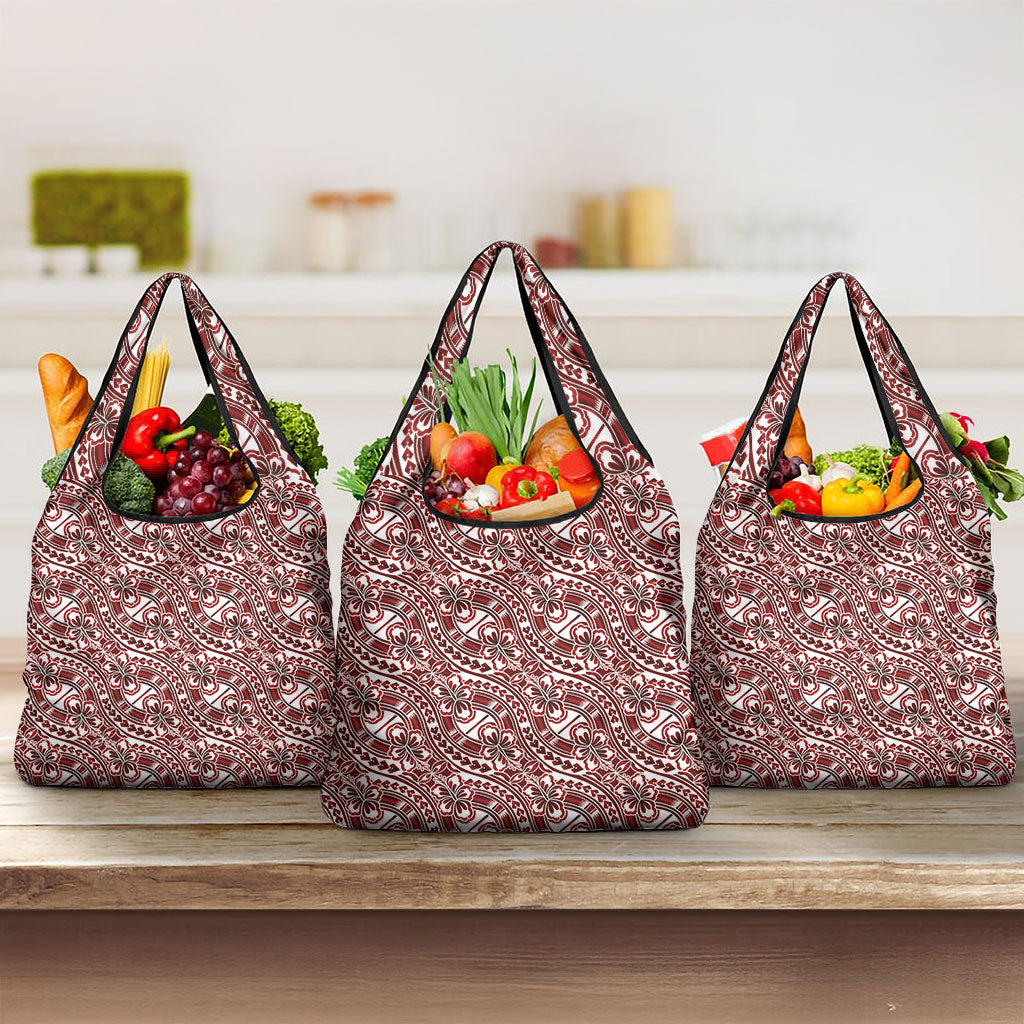 Hibiscus Bloom Island Tribal Waves Grocery Bag Red Polynesian Pattern LT01 3-pack One Size Red - Polynesian Pride