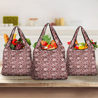Hibiscus Bloom Island Tribal Waves Grocery Bag Red Polynesian Pattern LT01 3-pack One Size Red - Polynesian Pride