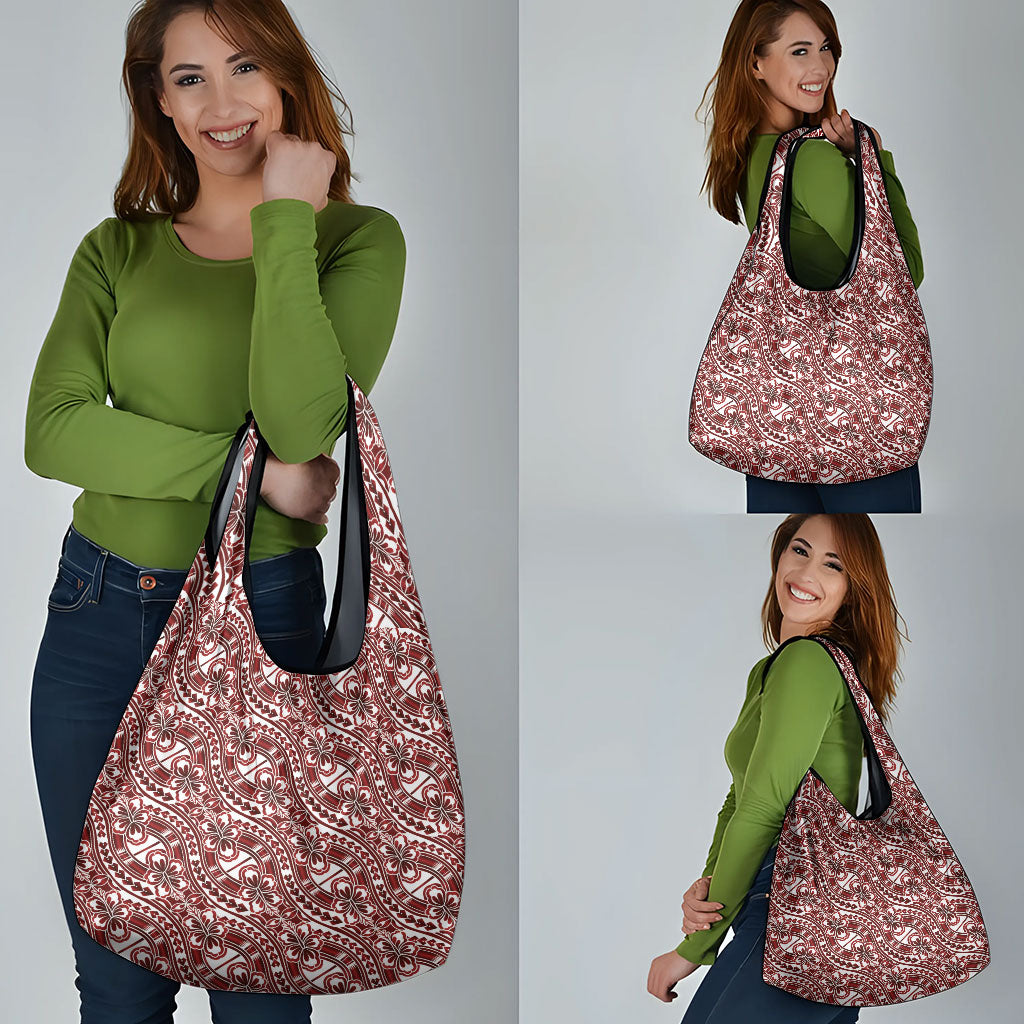 Hibiscus Bloom Island Tribal Waves Grocery Bag Red Polynesian Pattern LT01 - Polynesian Pride