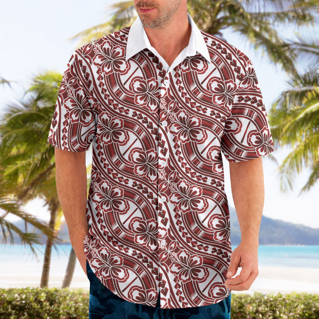 Hibiscus Bloom Island Tribal Waves Hawaiian Shirt Red Polynesian Pattern LT01 - Polynesian Pride