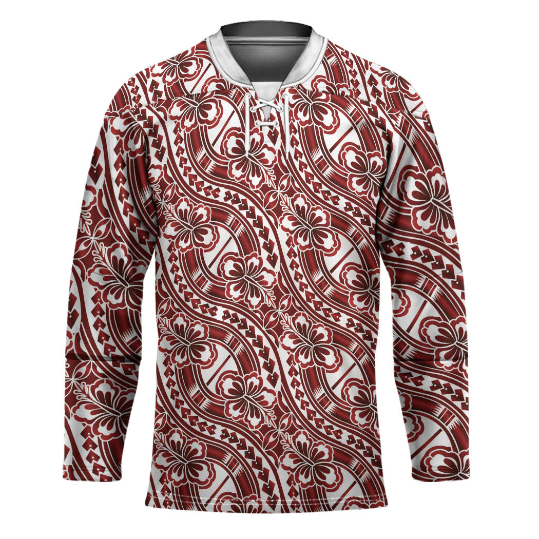 Hibiscus Bloom Island Tribal Waves Hockey Jersey Red Polynesian Pattern LT01 Unisex Red - Polynesian Pride