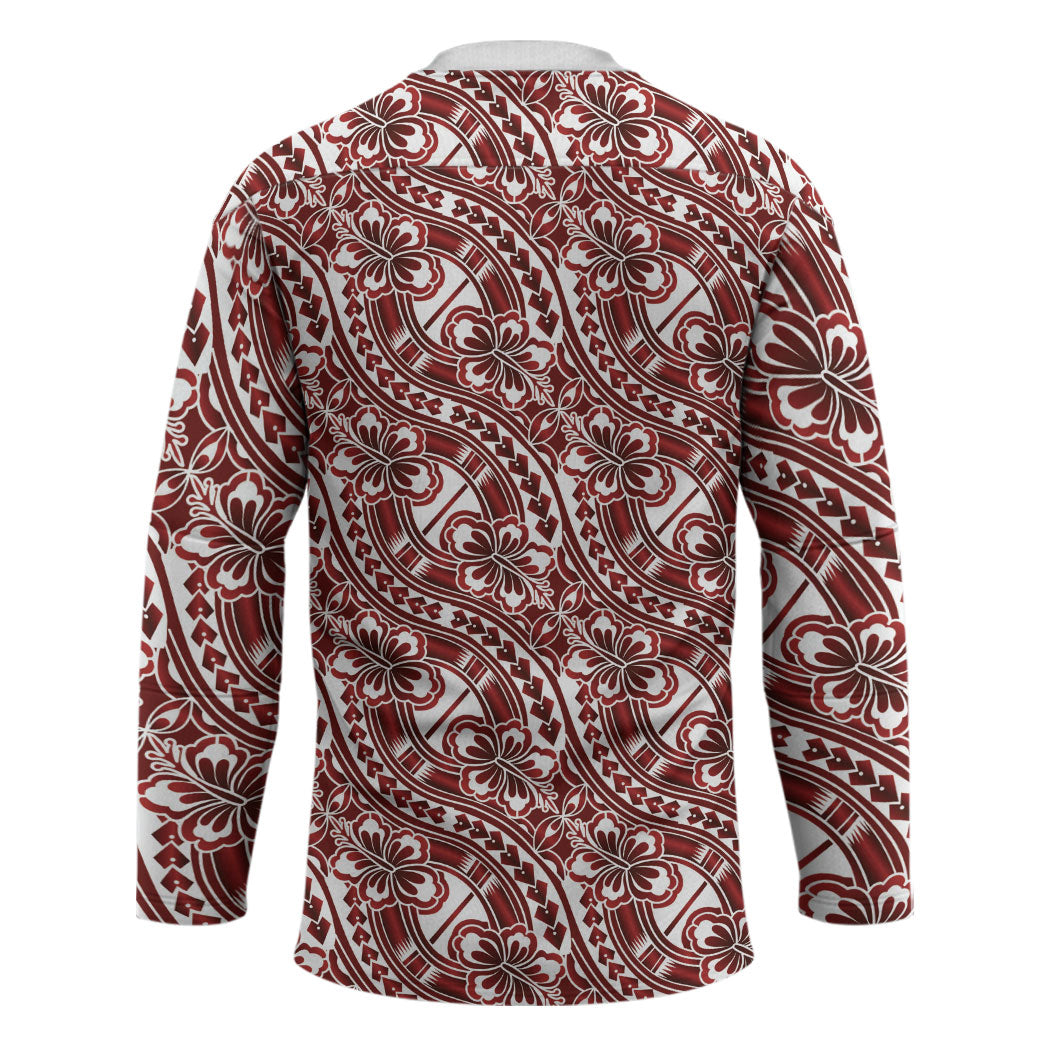Hibiscus Bloom Island Tribal Waves Hockey Jersey Red Polynesian Pattern LT01 - Polynesian Pride